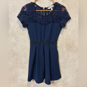 Lots of Love by Speechless Lace Yoke Navy Fit-and-Flare Midi Dress XS party